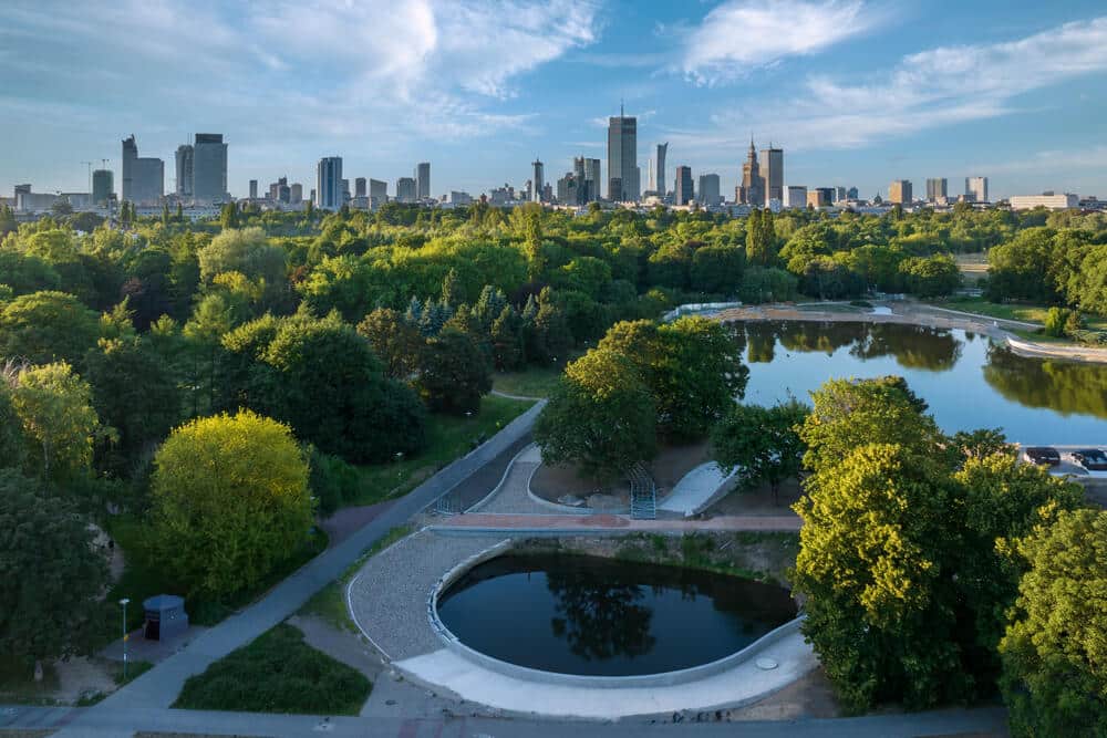 Pole Mokotowskie, Warszawa - Mokotów, widok z lotu ptaka na park